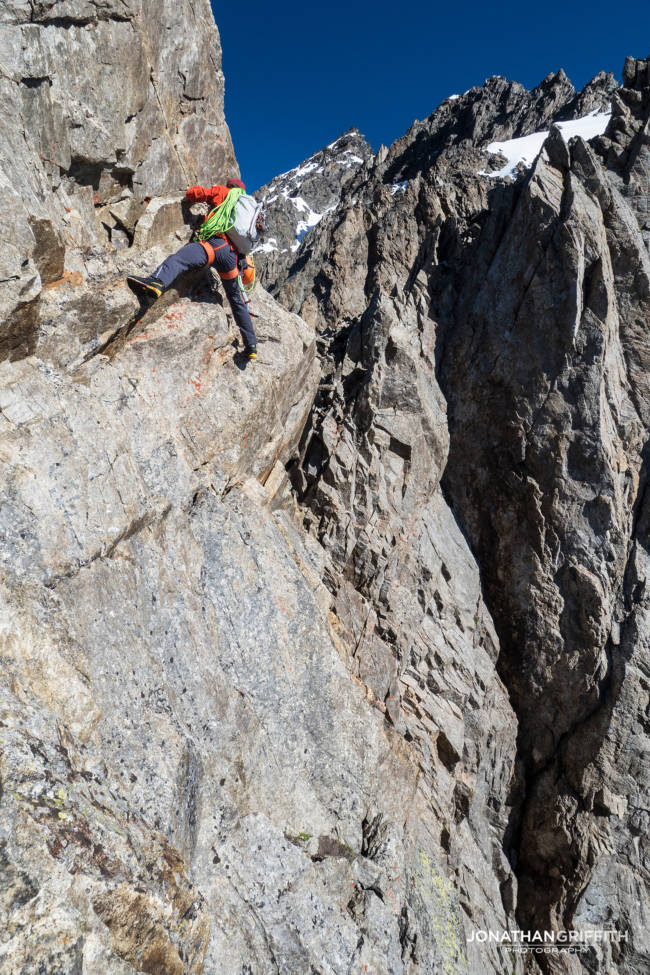 Exposed climbing, best not to let go at this point