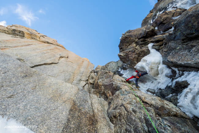 Ally works his way up around the waterfall pitch