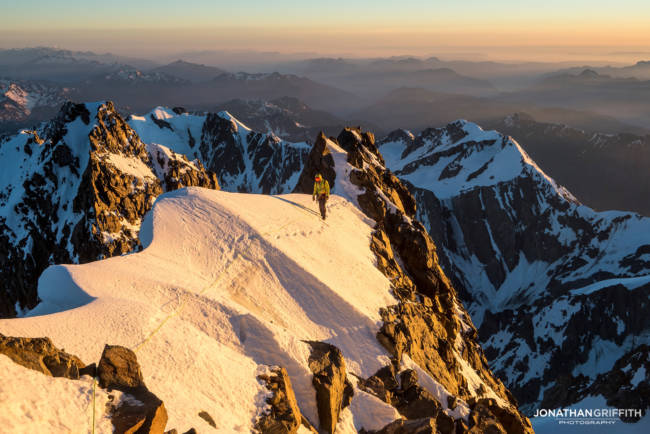 Sunset high up on the Brouillard Ridge to the summit of Mont Blanc. Nice but cold