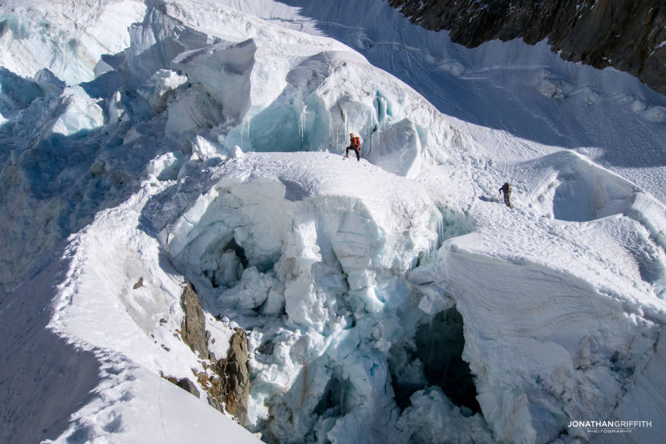 The dodgy serac descent on the South Side